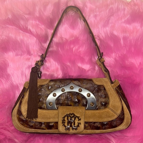 Roberto Cavalli Handbags - Roberto Cavalli Tortoise Skin and Suede Leather Handbag